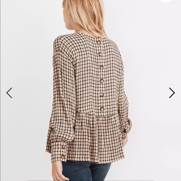 Madewell Button-Back Peplum Top in Mini Windowpane size small - Picture 1 of 9